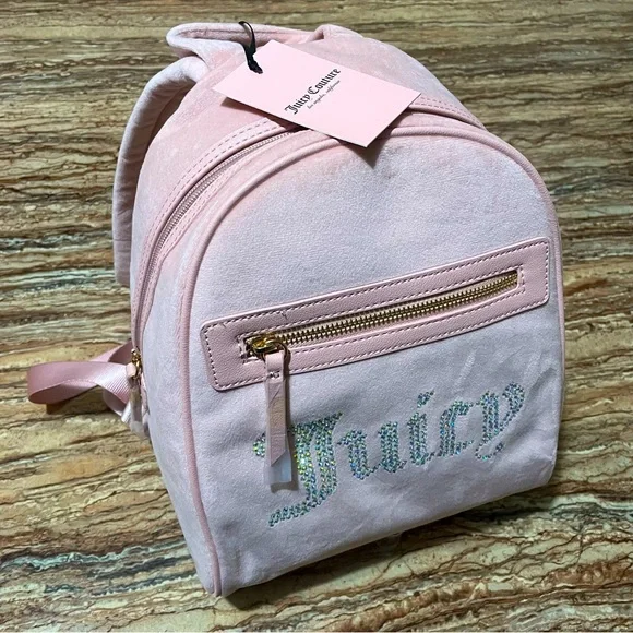 Juicy couture pink velour mini backpack with rhinestone logo nwt Juicy Couture Pink Mini Backpack Like new | Mercari main image 4